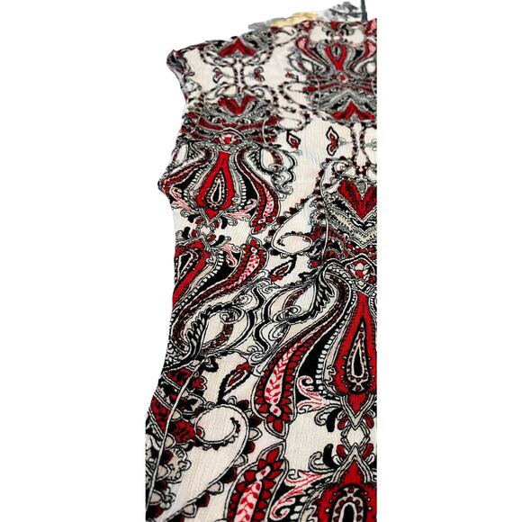VIZIO USA OPEN FRONT COVER-UP, WOMENS, M, WHITE RED BLACK PAISLEY, LACE FRINGE - Picture 6 of 8